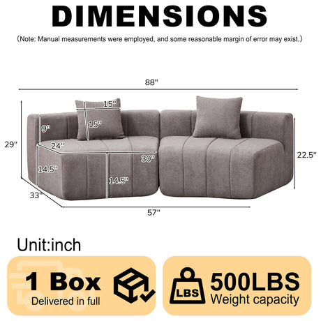 Curved Sectional Sofa With 2 Pillows For Living Room - Gray