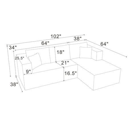 L - Shape Full Compressed Upholstered Sectional