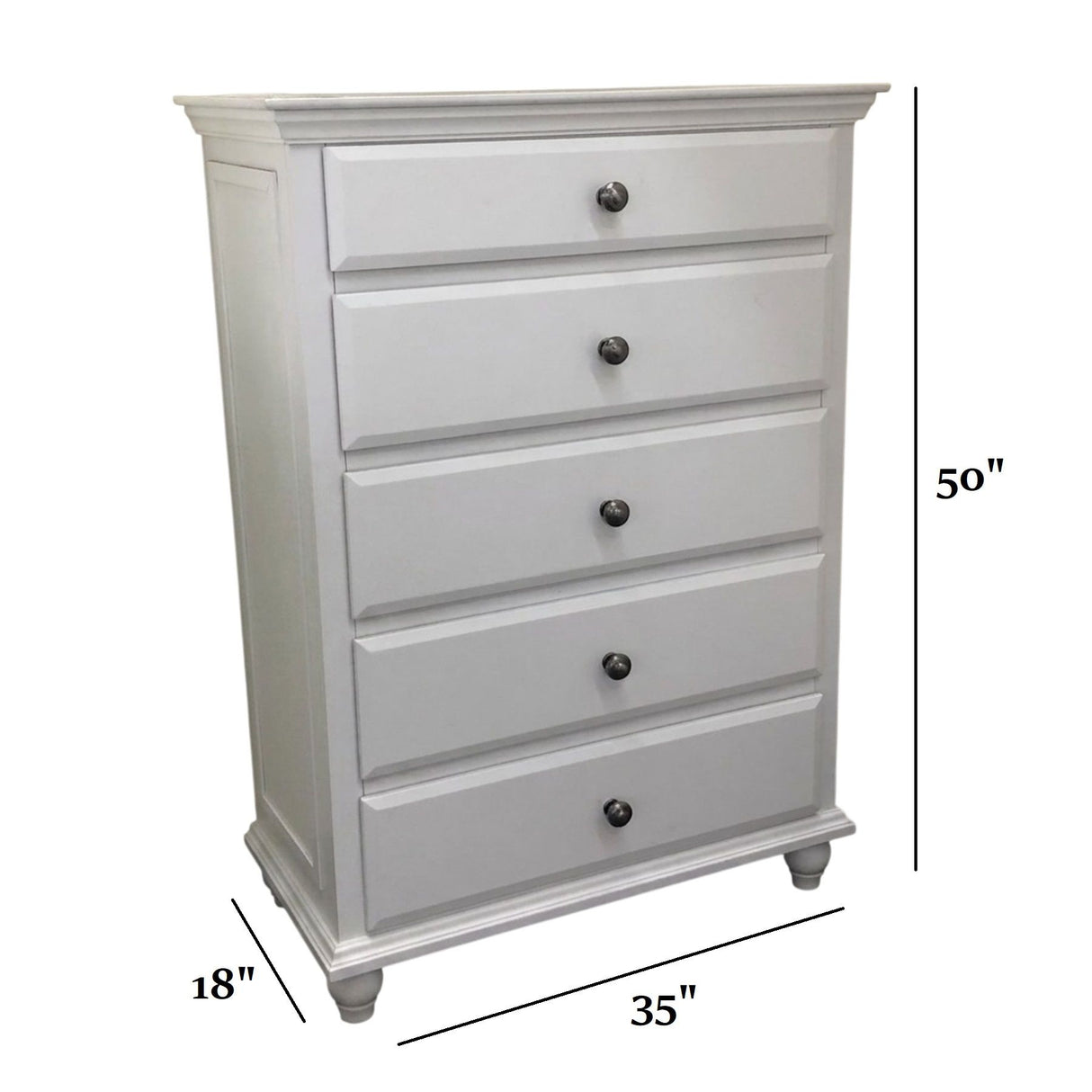 1 Piece Chest 5 Drawers Knob Handles Bedroom Furniture - White