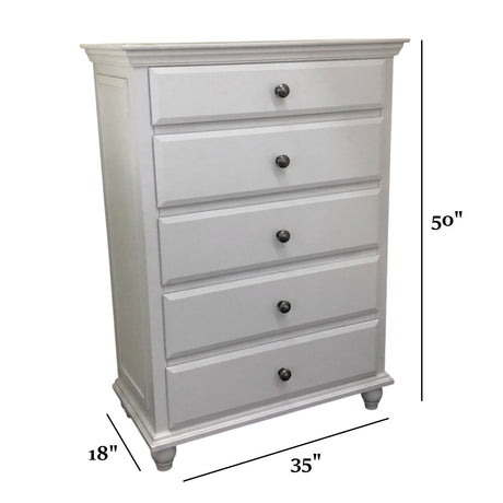 1 Piece Chest 5 Drawers Knob Handles Bedroom Furniture - White