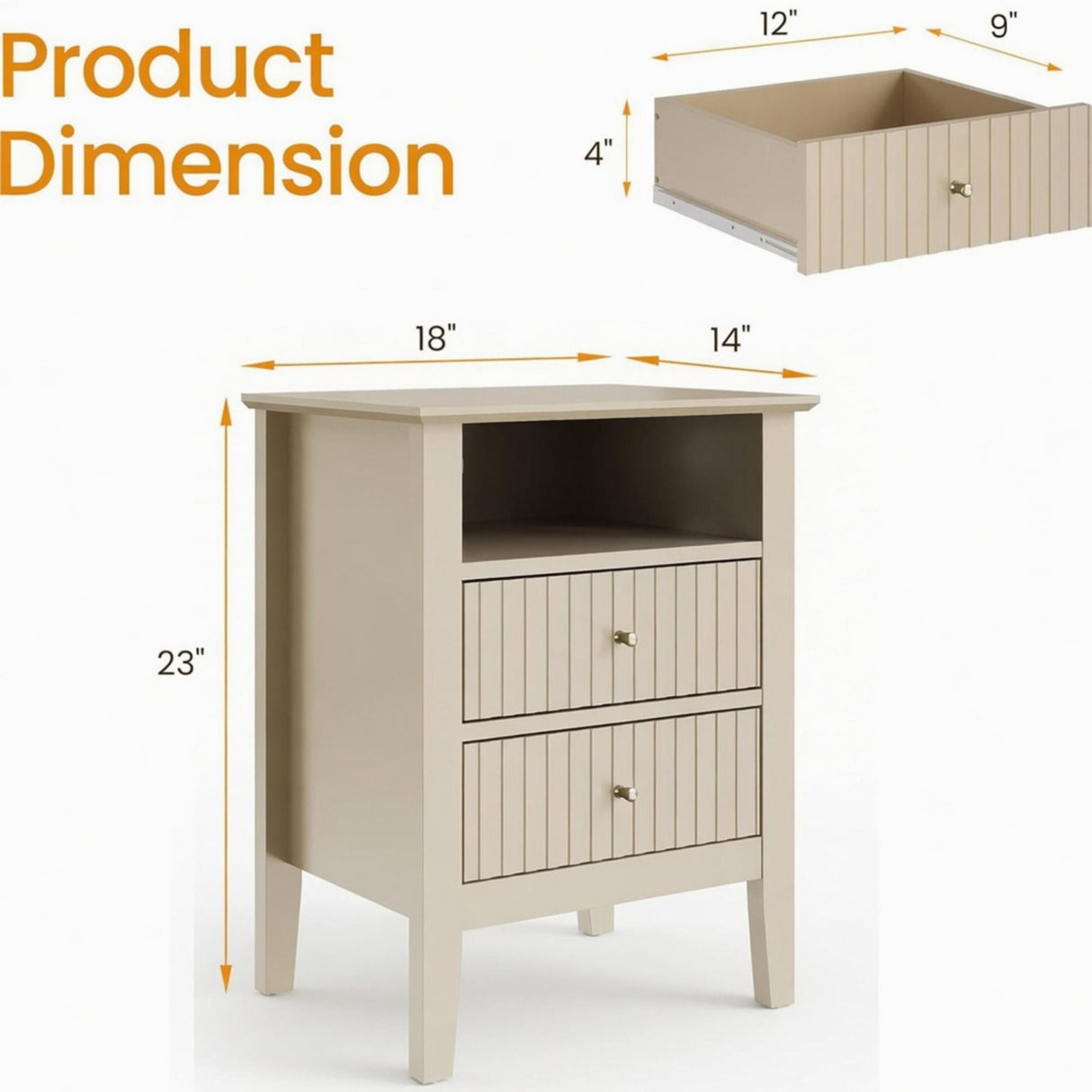 Fluted Nightstand With 2 Drawers
