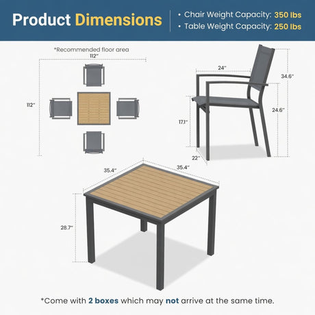 5 Piece Patio Dining Set, Table And Chairs For Outdoor Use - Gray