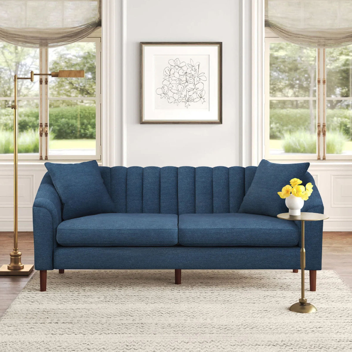 Contemporary 3 Seater Sofa With Button Tufted Design - Navy Blue