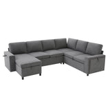 U - Shaped Convertible Sectional Sofa Bed With Storage, USB Charger & Cup Holders
