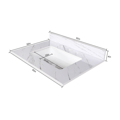 Bianco Carrara Venato Elegant Marble Vanity Top, Bathroom Vanity With Undermount Sink, Sintered Stone
