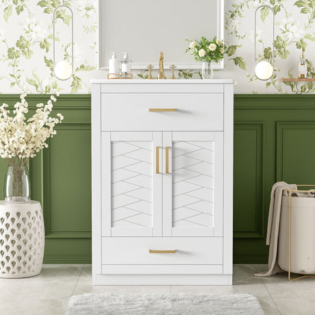 Modern Bathroom Vanity With Integrated Ceramic Sink, 2 Door Cabinet With Tip-Out Drawer