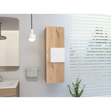 Medicine Single Door Cabinet, Three Shelves - Light Oak / White