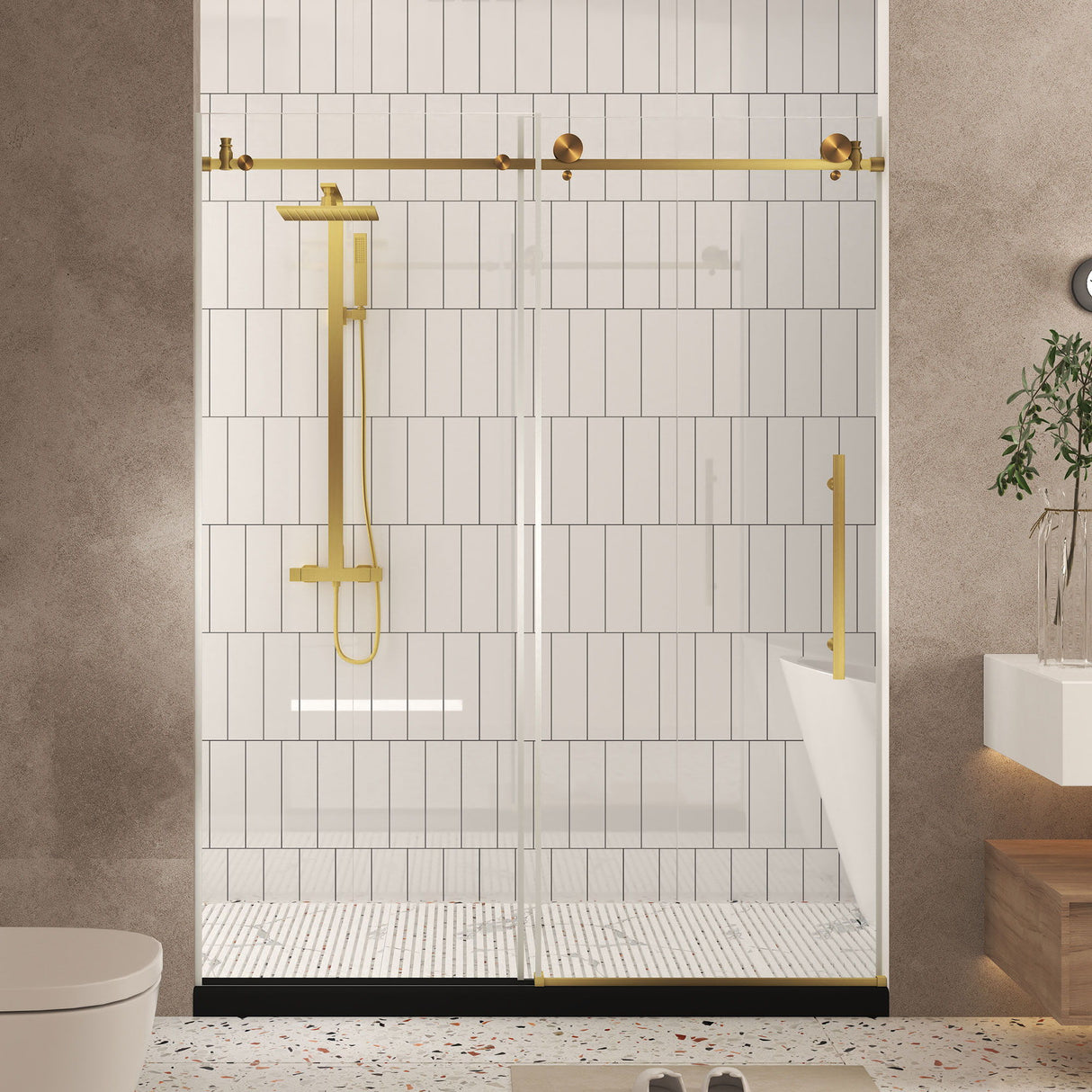 Frameless Shower Door, Smooth Sliding Tracks