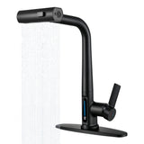 Matte Black Pull-Out Kitchen Faucet With Sprayer, Kitchen Sink Faucet With 3 Spray Modes, Battery-Free LED Temperature Display, 360 Degrees Swivel Spout, Fits 1 Or 3 Hole Sink