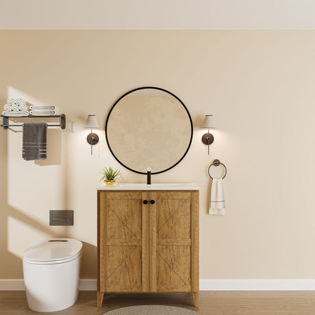 Folding Floor Cabinet With Ceramic Sink, Space Saving