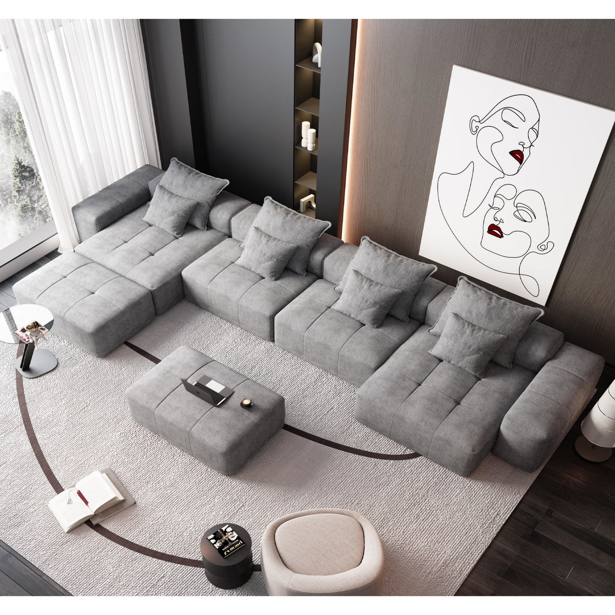 Modern Oversized, Modular Sectional Sofa With Pillows
