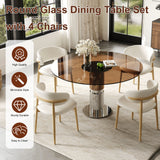 Round Dining Table With Tempered Glass Top - Brown