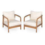 Outdoor Lounge Chair With Woven Backrest, Solid Wood Frame, Comfortable Cushions