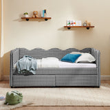 Gingham Daybed With USB Charging Port, Wave-Shaped Design