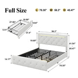 Upholstered Bed Frame With LED Lights, 4 Storage Drawers, Charging Station