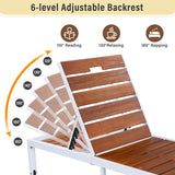 Outdoor Chaise Pool Lounge Chairs With Adjustable Backrest - Brown / White