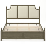 Farmhouse Platform Bed Frame & Tall Upholstered Headboard