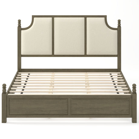 Farmhouse Platform Bed Frame & Tall Upholstered Headboard