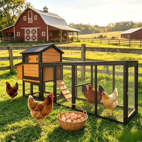 Large Outdoor Hen House With Run And Nesting Box Poultry Cage