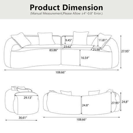 Curved Compressed Sofa, Nordic-Style Design For Living Room