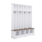 Hall Tree With 8 Hooks, Practical Entryway Bench With Open Compartments
