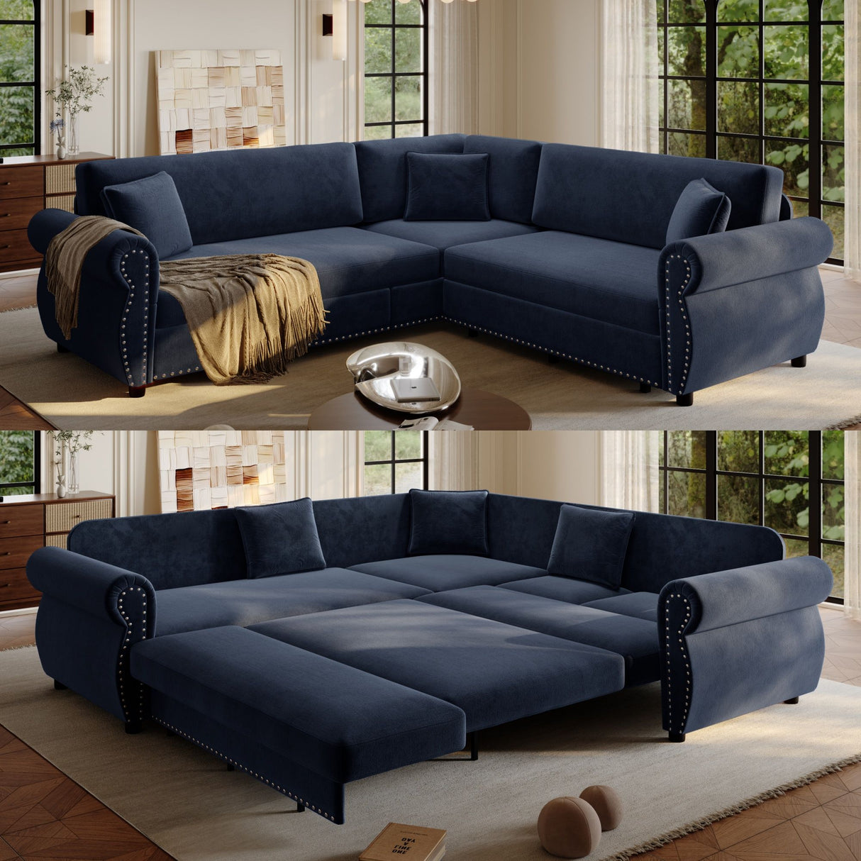 L-Shaped Sofa Couch With Pull-Out Bed