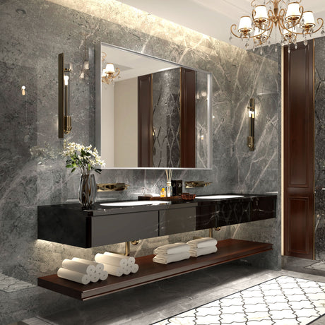 Glossy Framed Mirror For Bathroom Rectangular Wall Bathroom Mirror Metal Frame Farmhouse Mirror Large Decorative Square Corner Rectangle Mirror (Horizontal & Vertical) - Silver