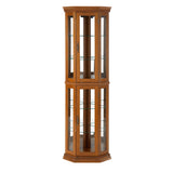 Corner Curio Cabinet With Lights, Adjustable Tempered Glass Shelves, Mirrored Back, Display Cabinet (E26 Light Bulb Not Included)