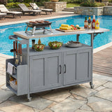 Foldable Outdoor Kitchen Island With Lockable Wheels, Storage Cabinet And Towel Rack For Patio