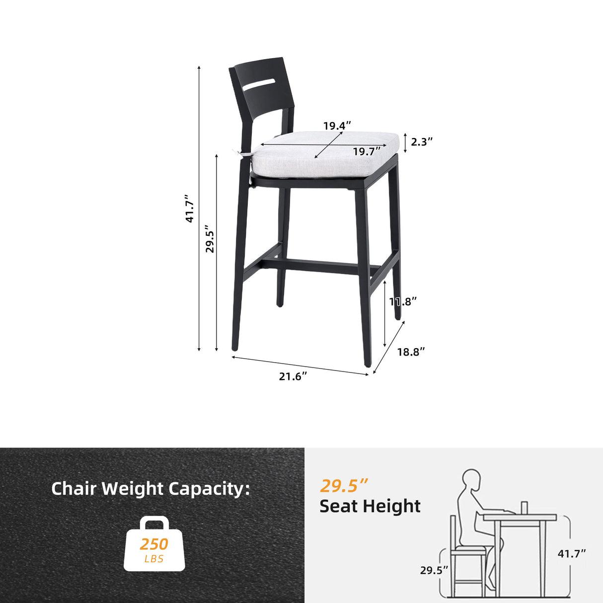 Modern Outdoor Bar Stools With Backrest And Footrest (Set of 2)