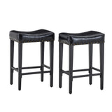 Bar Stool With Brass Nailhead Trim (Set of 2) - Black