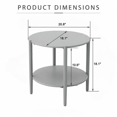 Round Outdoor Coffee Table With Shelf For Garden - Gray