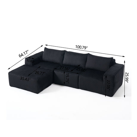 L - Shape Modern Minimalist Modular Sectional Sofa, Upholstered Cloud Couch With Deep Seats