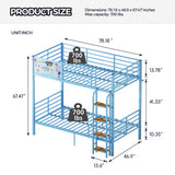 Bunk Bed, Convertible To 2 Separate Twin Size Beds & Full Length Guardrail & Ladder, No Box Spring Needed - Blue