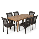 7 Piece Outdoor Patio Dining Set With Table & 6 Chairs - Brown / Brown Multi