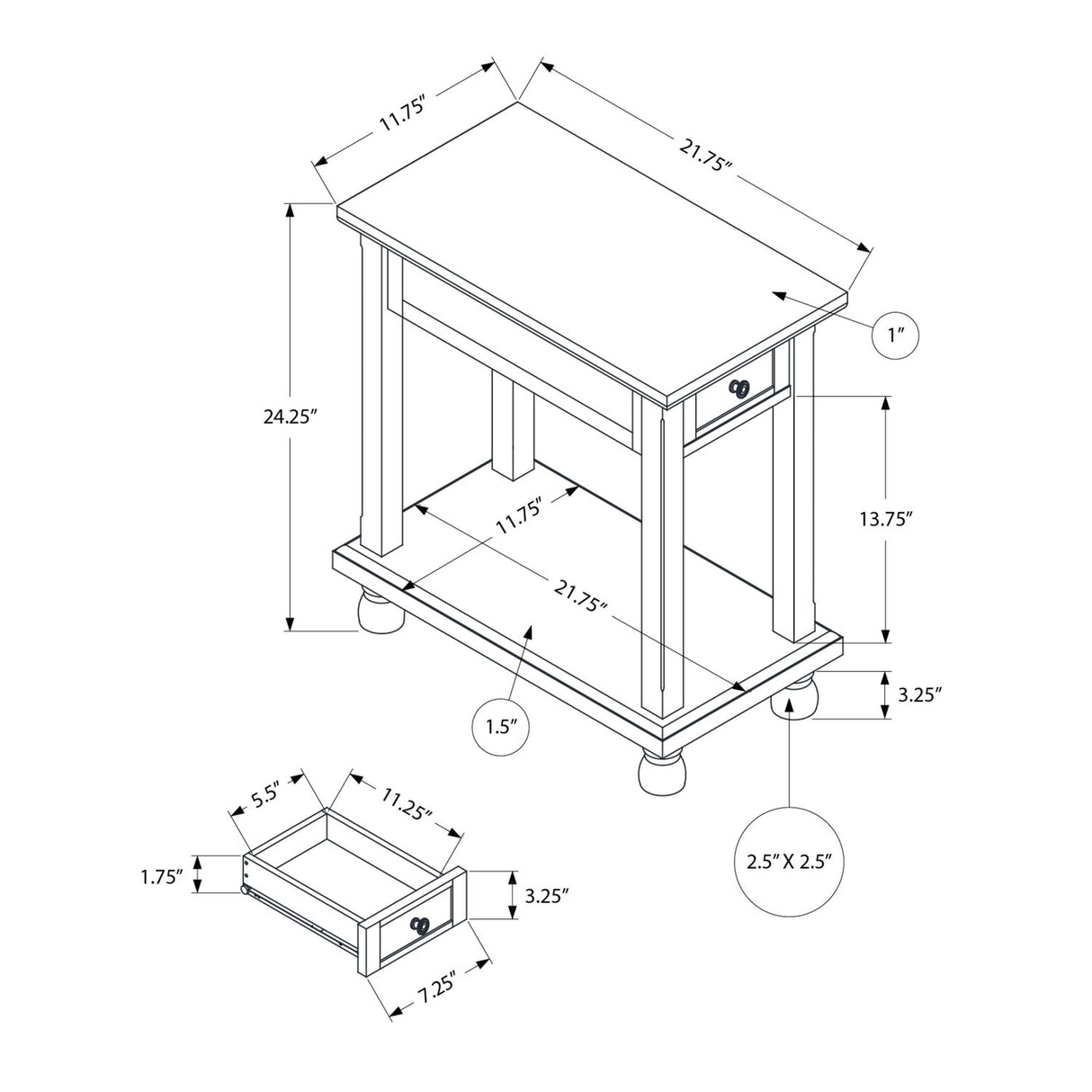 Accent End Table, Storage Drawer, Traditional - Espresso