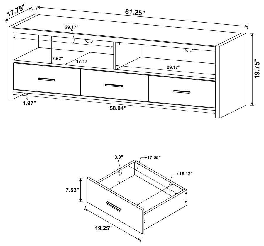 Alton 3-drawer Engineered Wood 61-inch TV Stand Black Oak - 700645