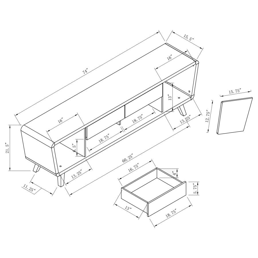Alvin 2-door Engineered Wood 74-inch TV Stand Dark Walnut - 700793