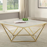 Meryl Square Faux Marble Top Coffee Table White and Gold - 700846