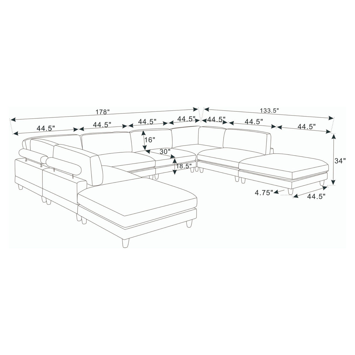 Modern Modular Sectional With Adjustable Back Support