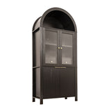 Fluted Tall Arched Pantry Cabinet With Adjustable Shelves, Glass Door & Hidden Drawer For Kitchen