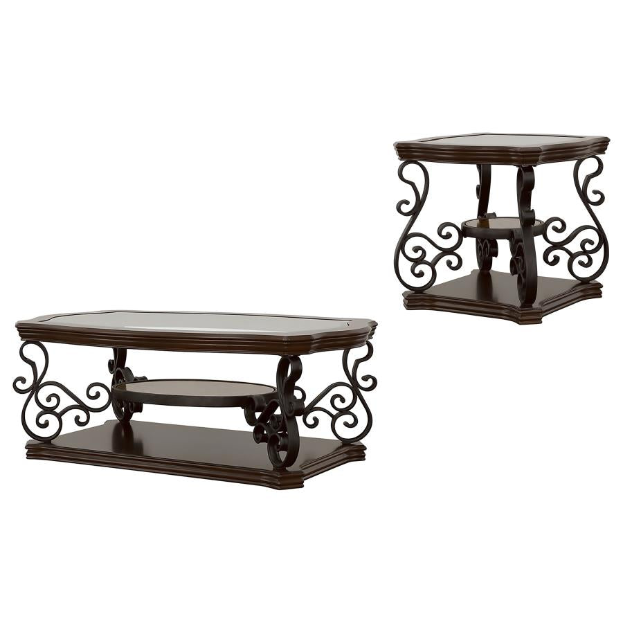 Laney 2-piece Glass Top Coffee and End Table Set Dark Merlot - 702448-S2
