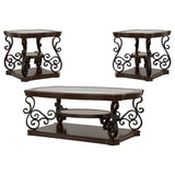 Laney 3-piece Glass Top Coffee and End Table Set Dark Merlot - 702448-S3