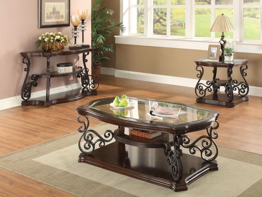 Laney Scrollwork Entryway Sofa Console Table Deep Merlot - 702449