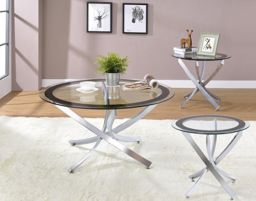 Brooke 3-piece Round Coffee and End Table Set Chrome - 702588-S3