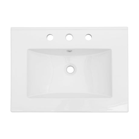 Rectangular Single Vanity Top With 3 Faucet Hole Sink - White