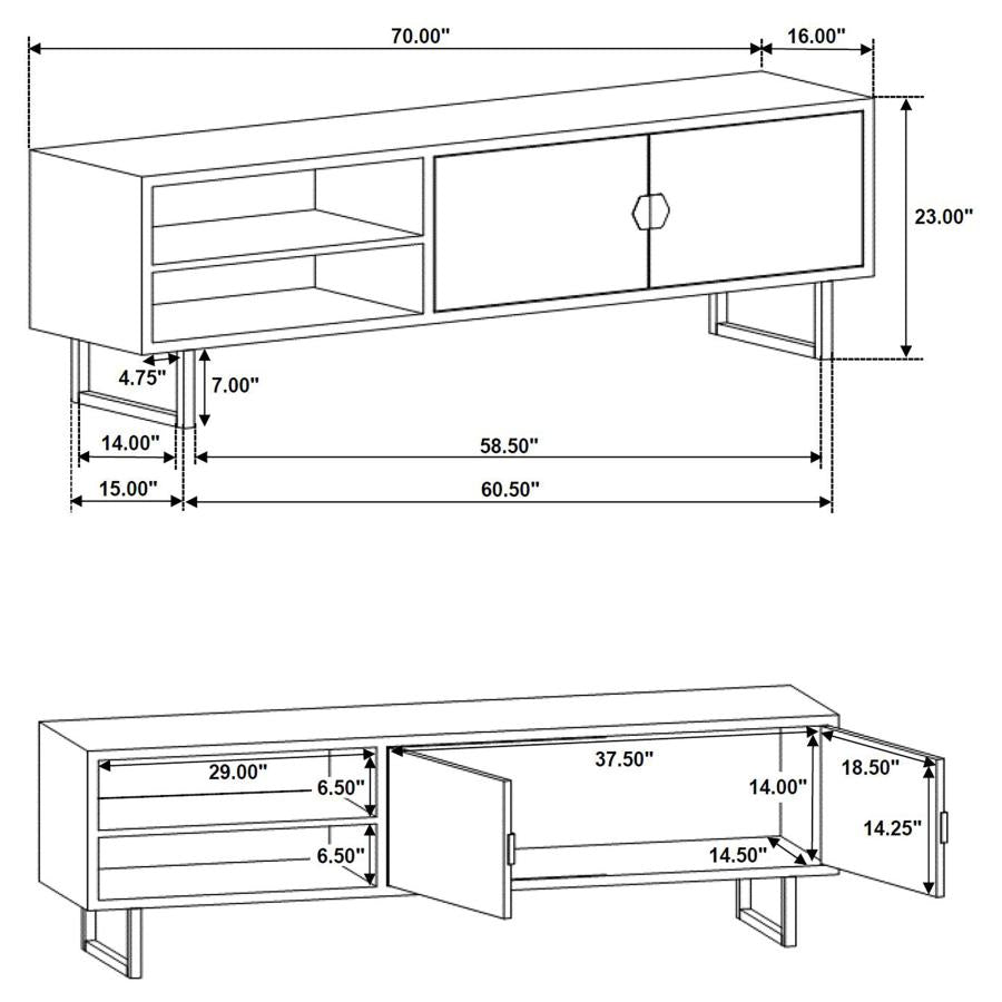 Marsden 2-door Mango Wood 70-inch TV Stand Charcoal Black - 703003