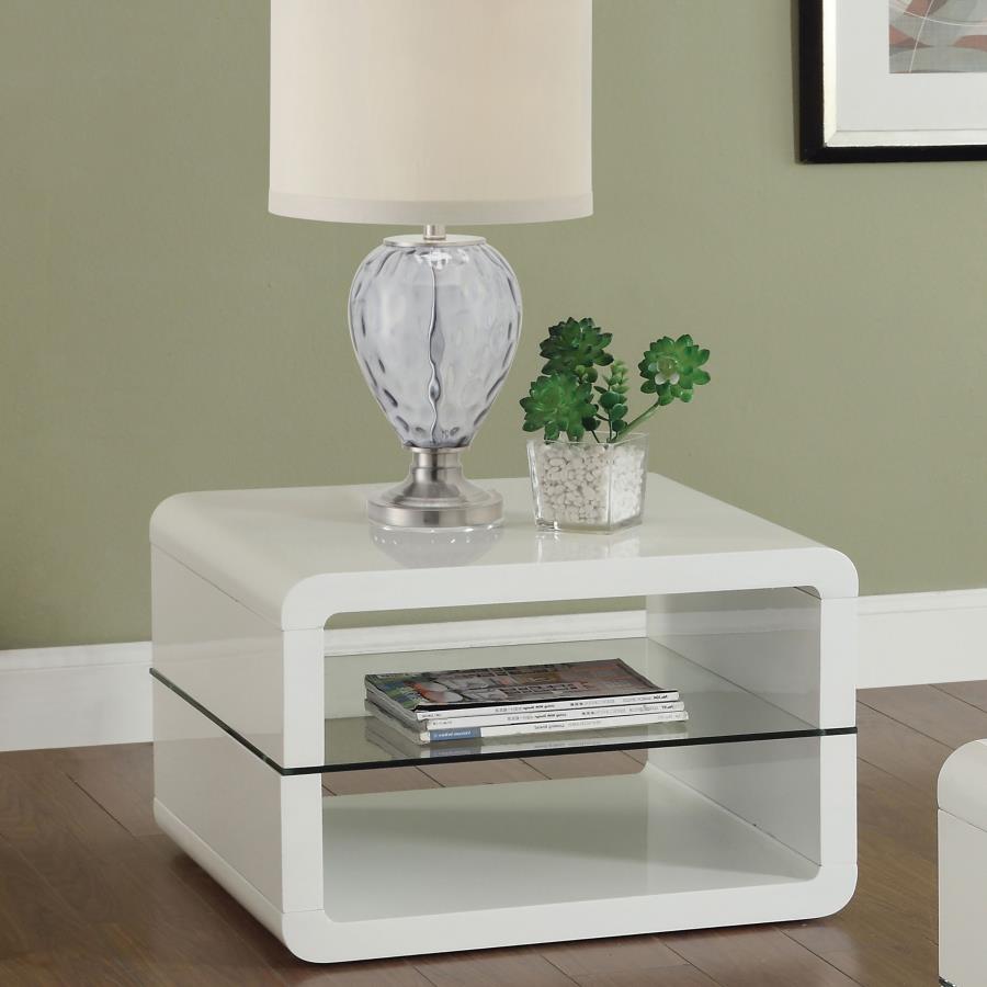 Elana 1-shelf Rectangular Side End Table White High Gloss - 703267