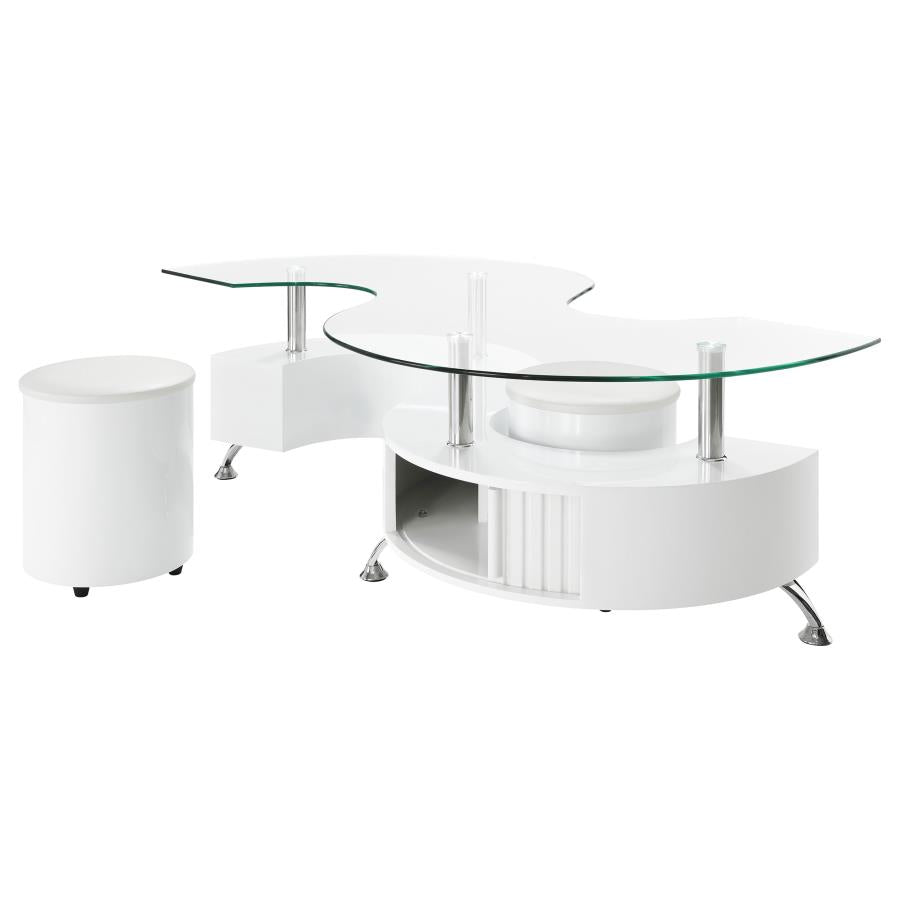 Buckley 3-piece Coffee Table and Stools Set White High Gloss - 703400
