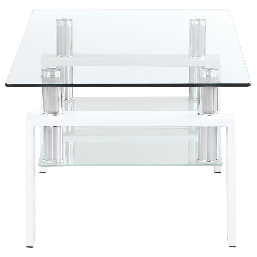 Dyer 1-shelf Rectangular Glass Top Coffee Table White - 703438